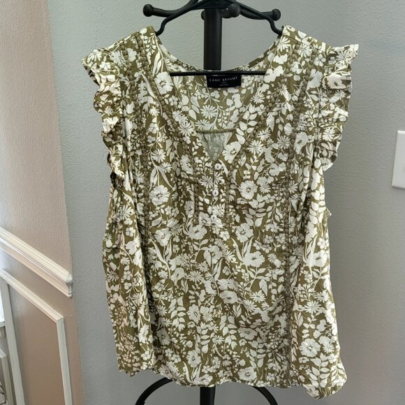Lane Bryant Shirt Top Size 18/20 100% Cotton Olive Green Gardencore Bohemian - Picture 2 of 7
